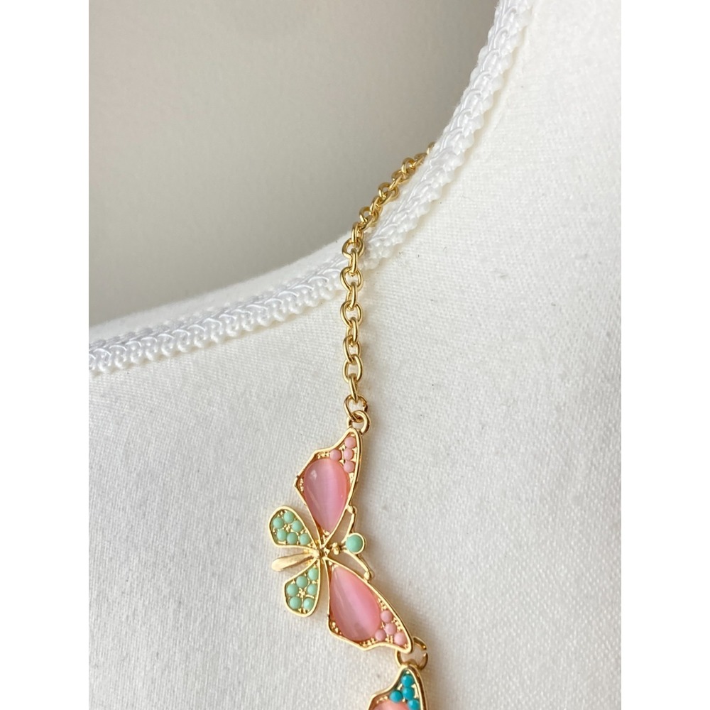 Natasha Butterfly Collar Necklace Pastel Enamel Cabochon Fairy Spring Whimsical - Picture 2 of 9